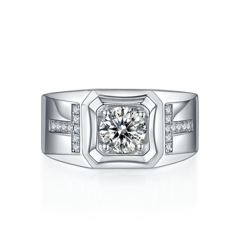 耀杨款S925银镀白金MoissaniteMen's Ring1ctD级